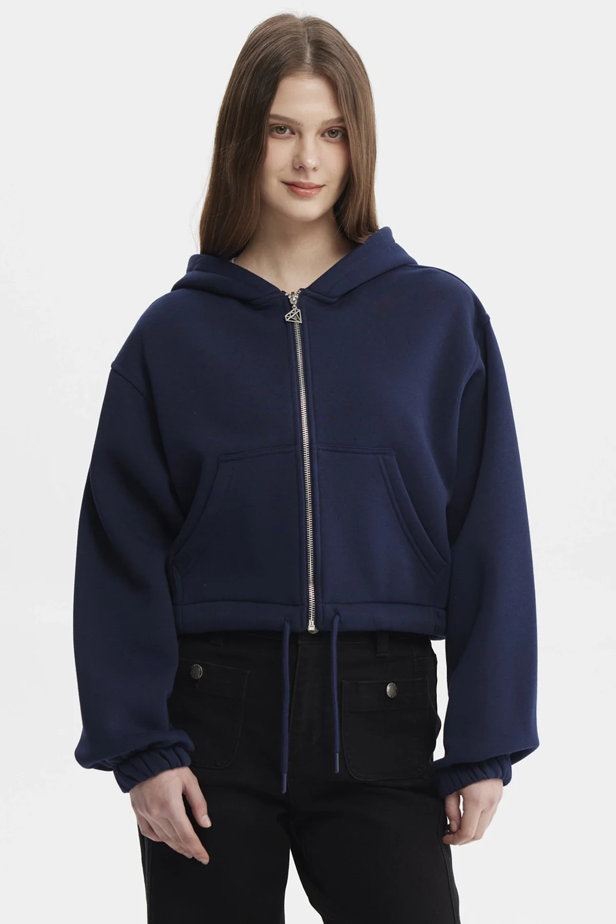 Polerón Mujer Zipper Crop Azul Oscuro
