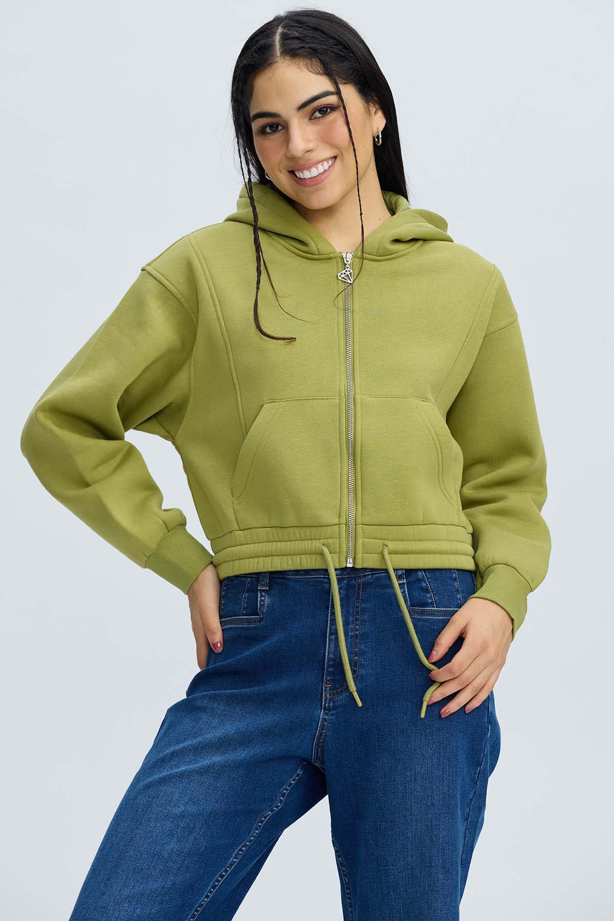Polerón Mujer Zipper Crop Verde