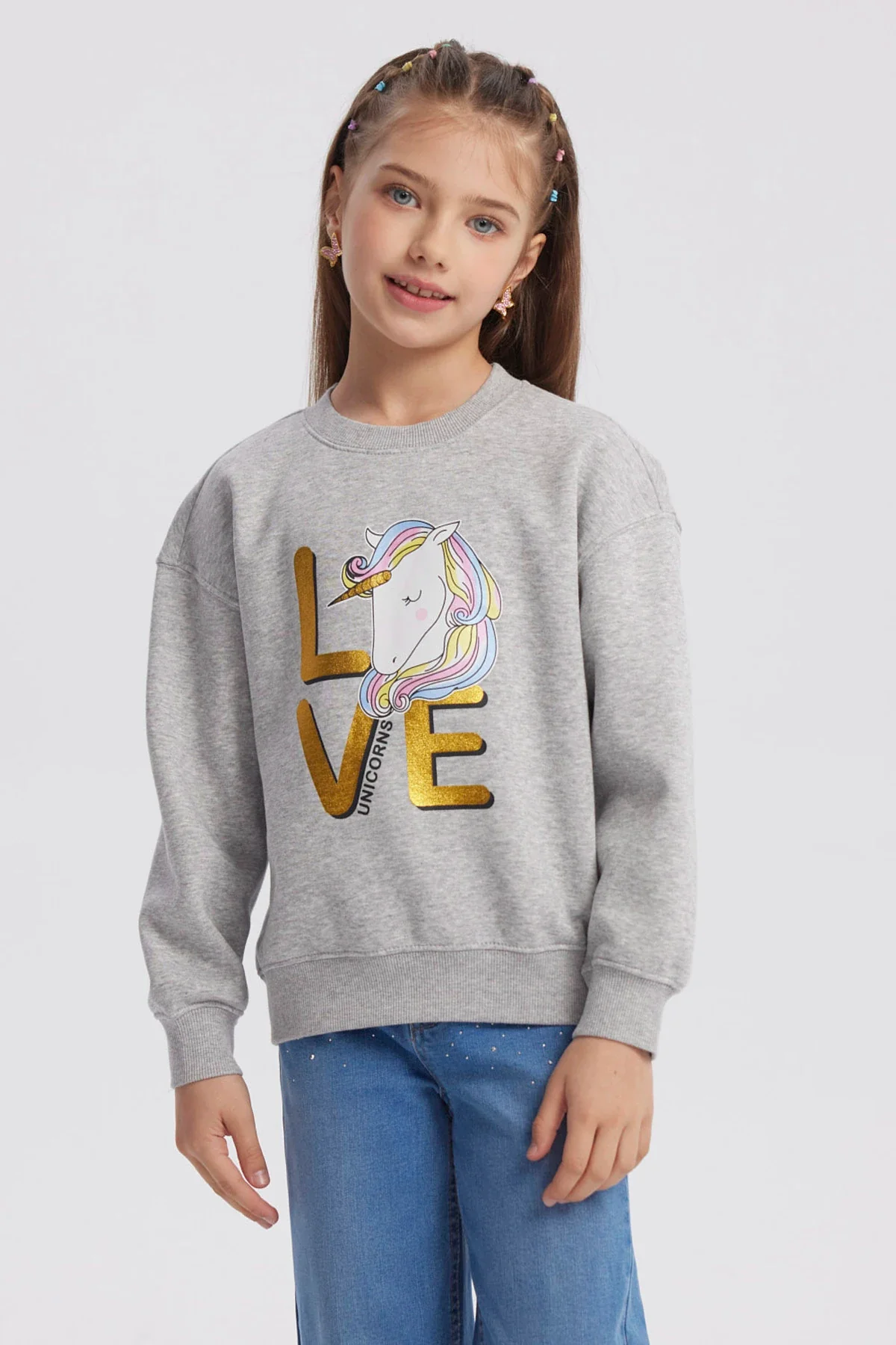 Polerón Niña Básico Print Gris Melange