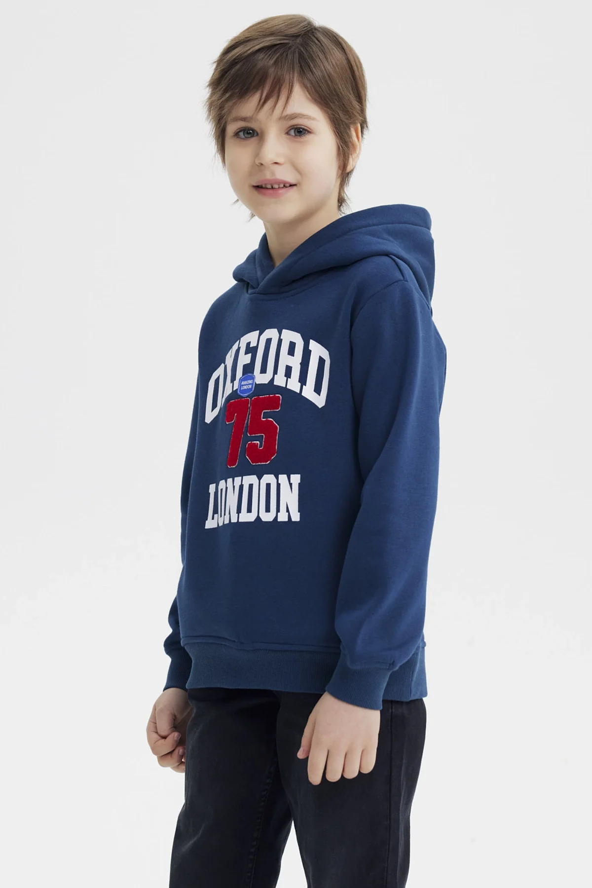 Polerón Niño Slim Con Gorro Azul Oscuro - Image 2