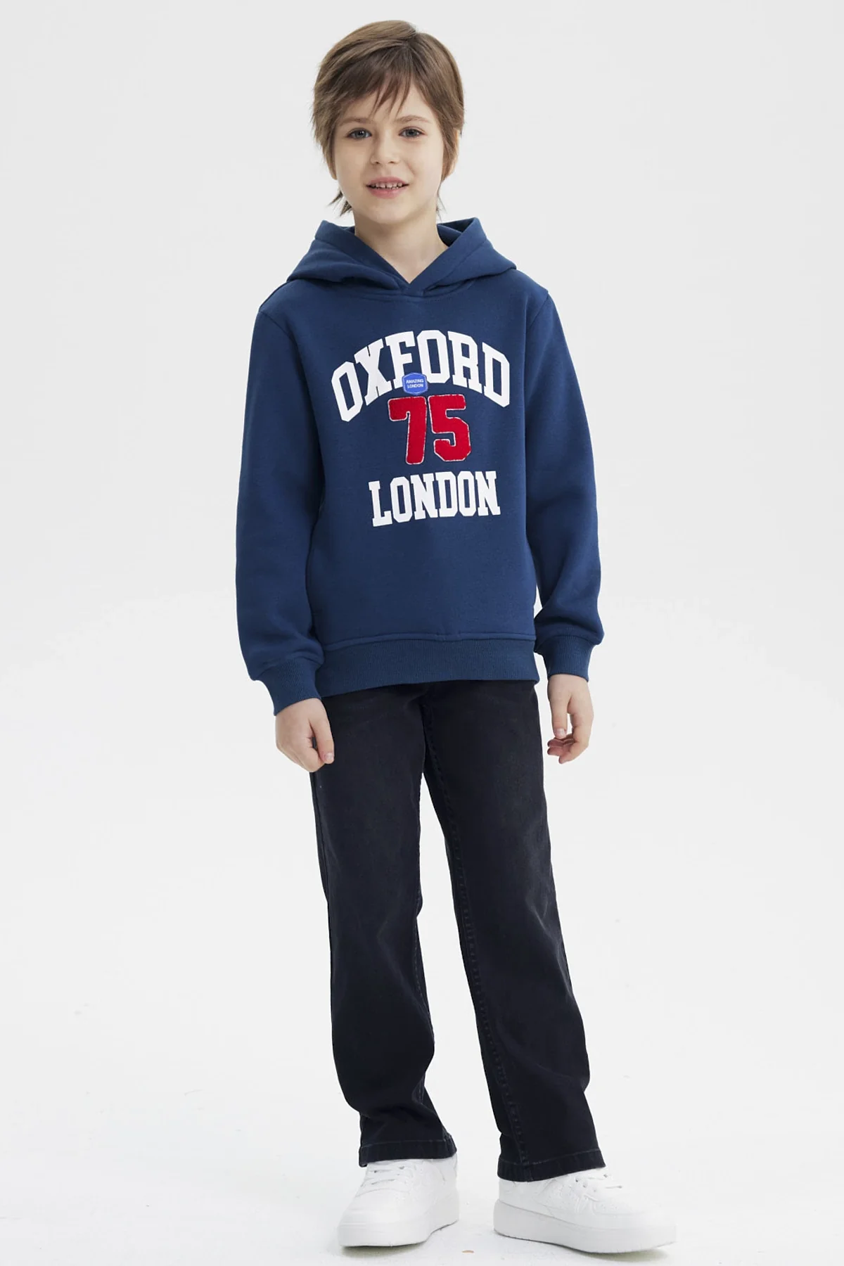 Polerón Niño Slim Con Gorro Azul Oscuro - Image 4