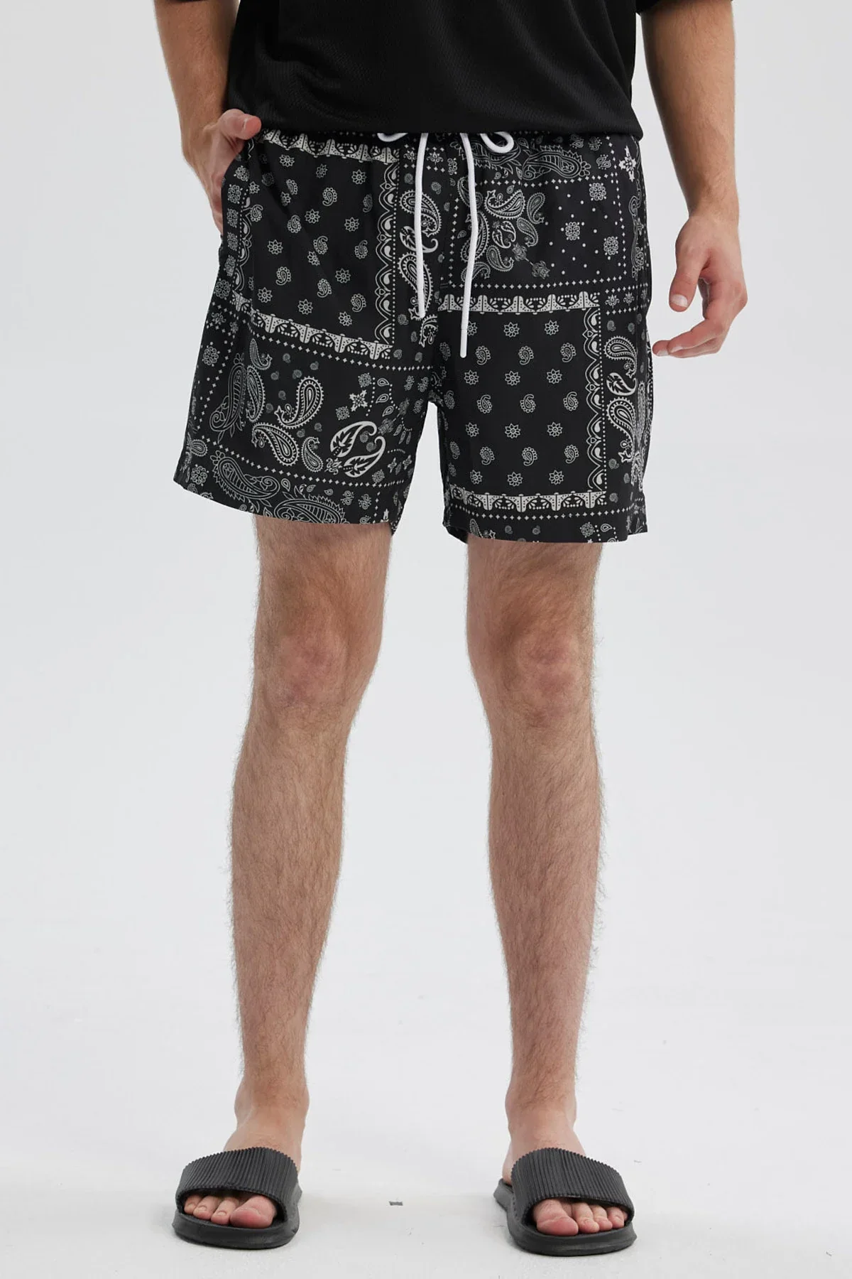 Short de Baño Hombre Print Bandana Negro