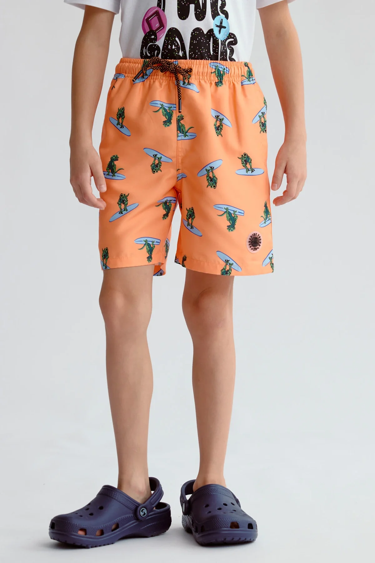 Short de Baño Niño Básico Print Naranjo