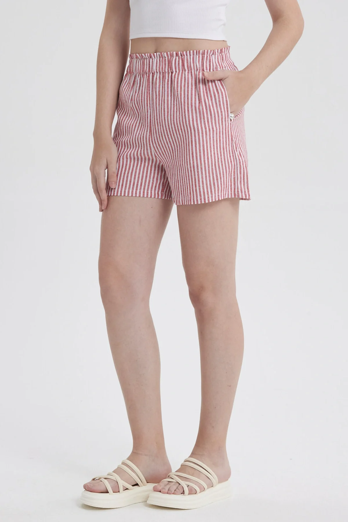 Short Mujer Lino Pretina Rojo - Image 2