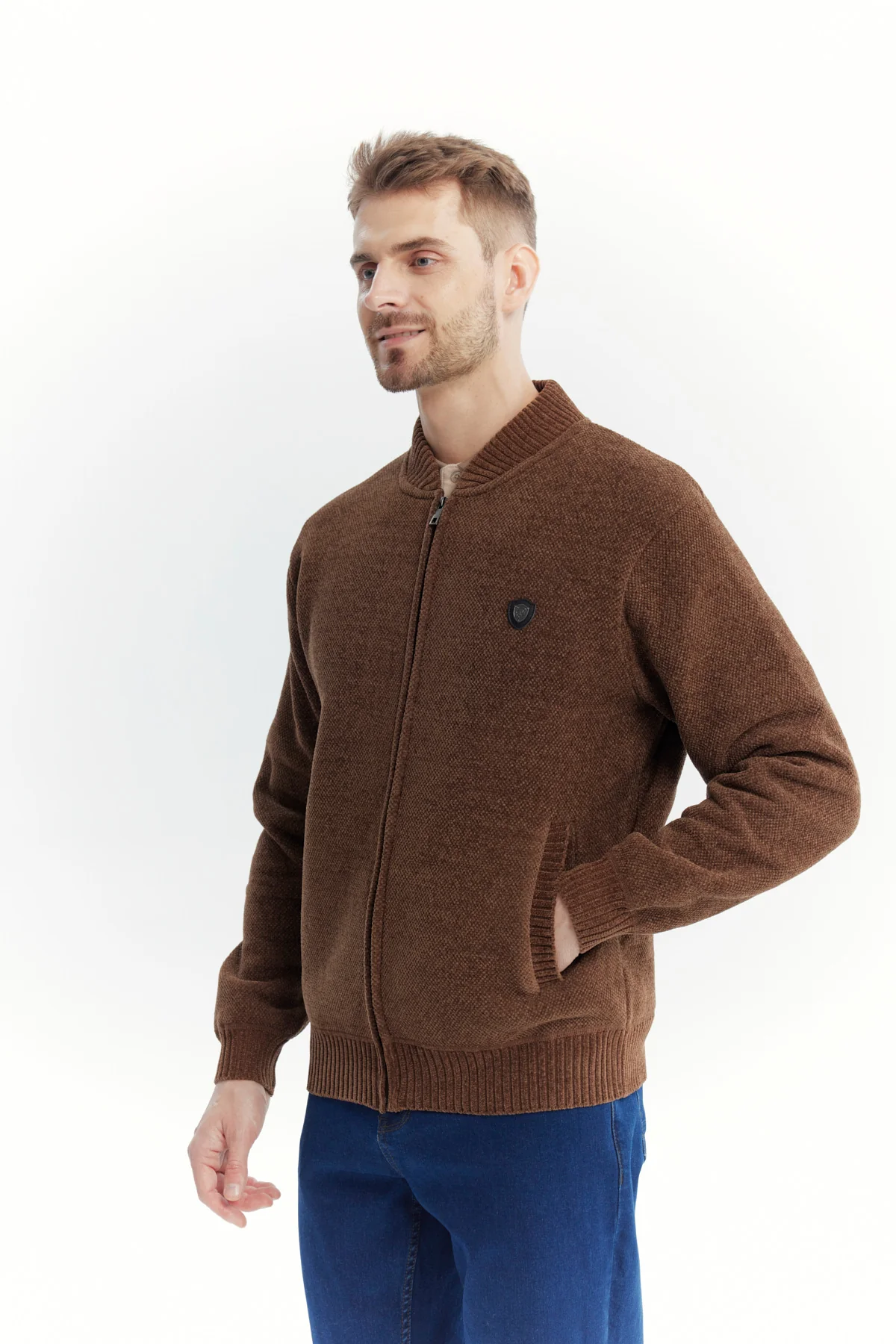 Sweater Hombre Cuello Con Cierre Café Claro - Image 2