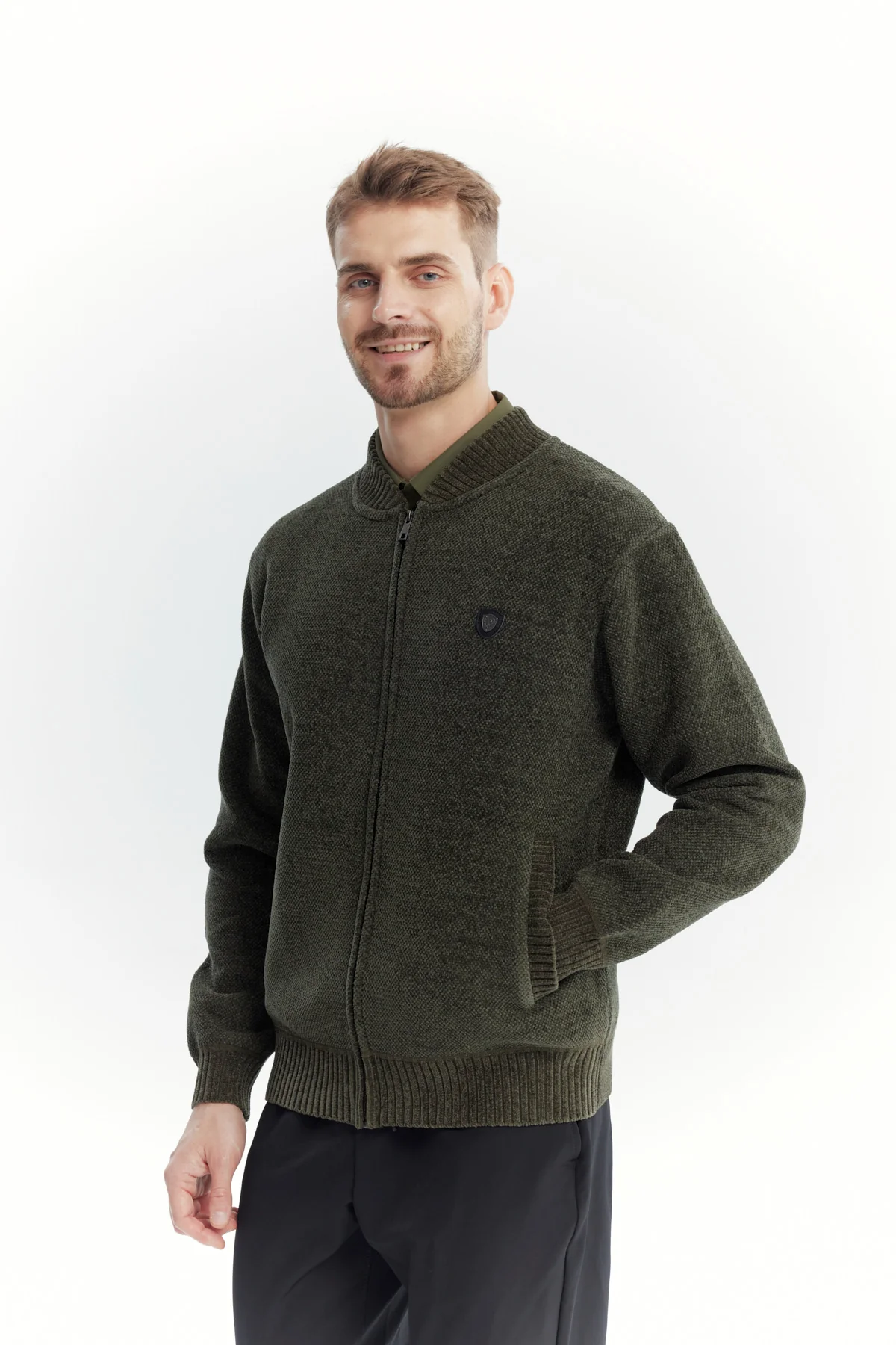 Sweater Hombre Cuello Con Cierre Verde - Image 2