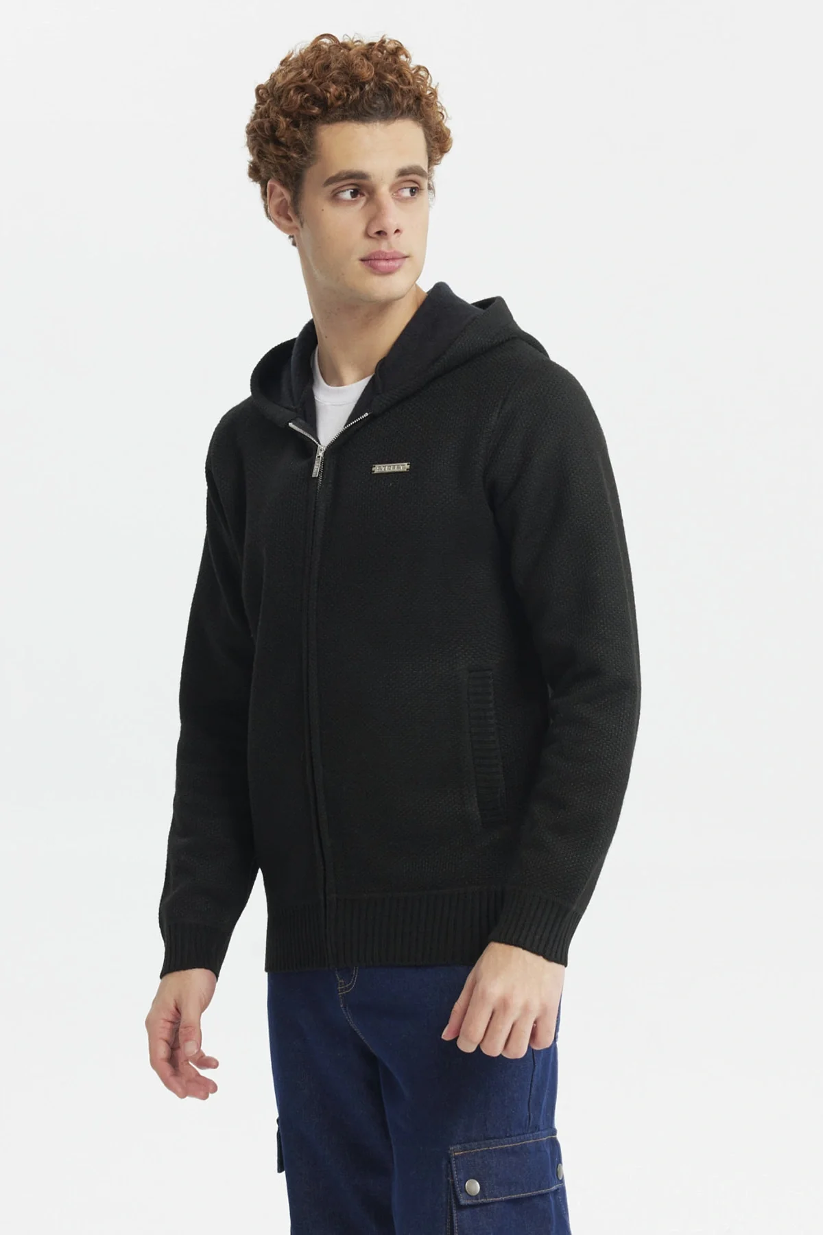 Sweater Hombre Hoodie Liso Con Micropolar Negro - Image 2