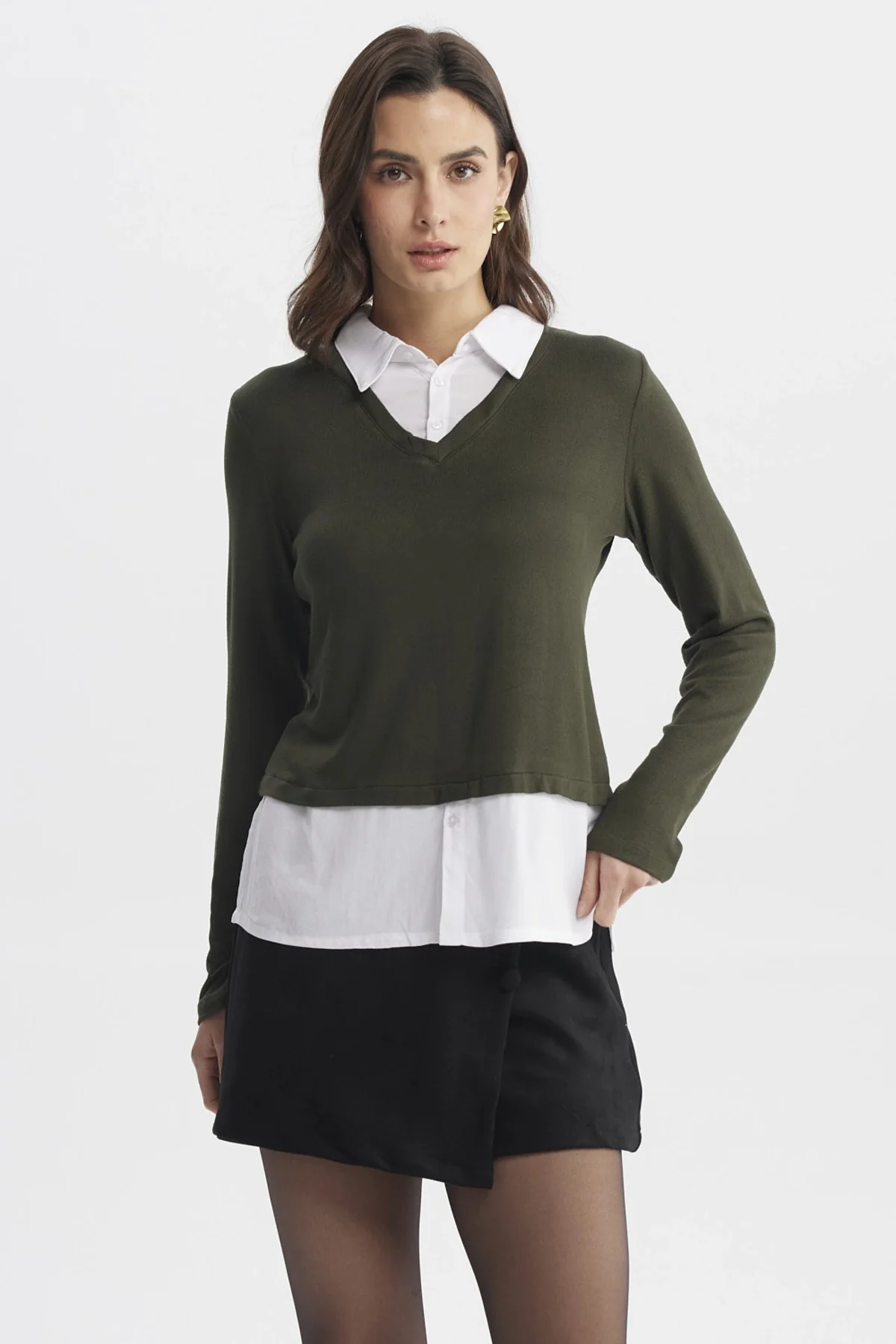 Sweater Mujer Blusa Falsa Y Faldon Verde