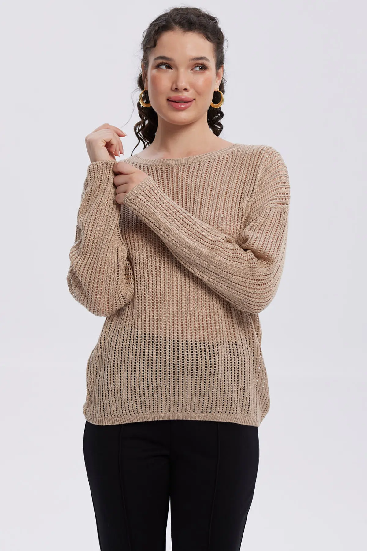 Sweater Mujer Calado Casual Beige