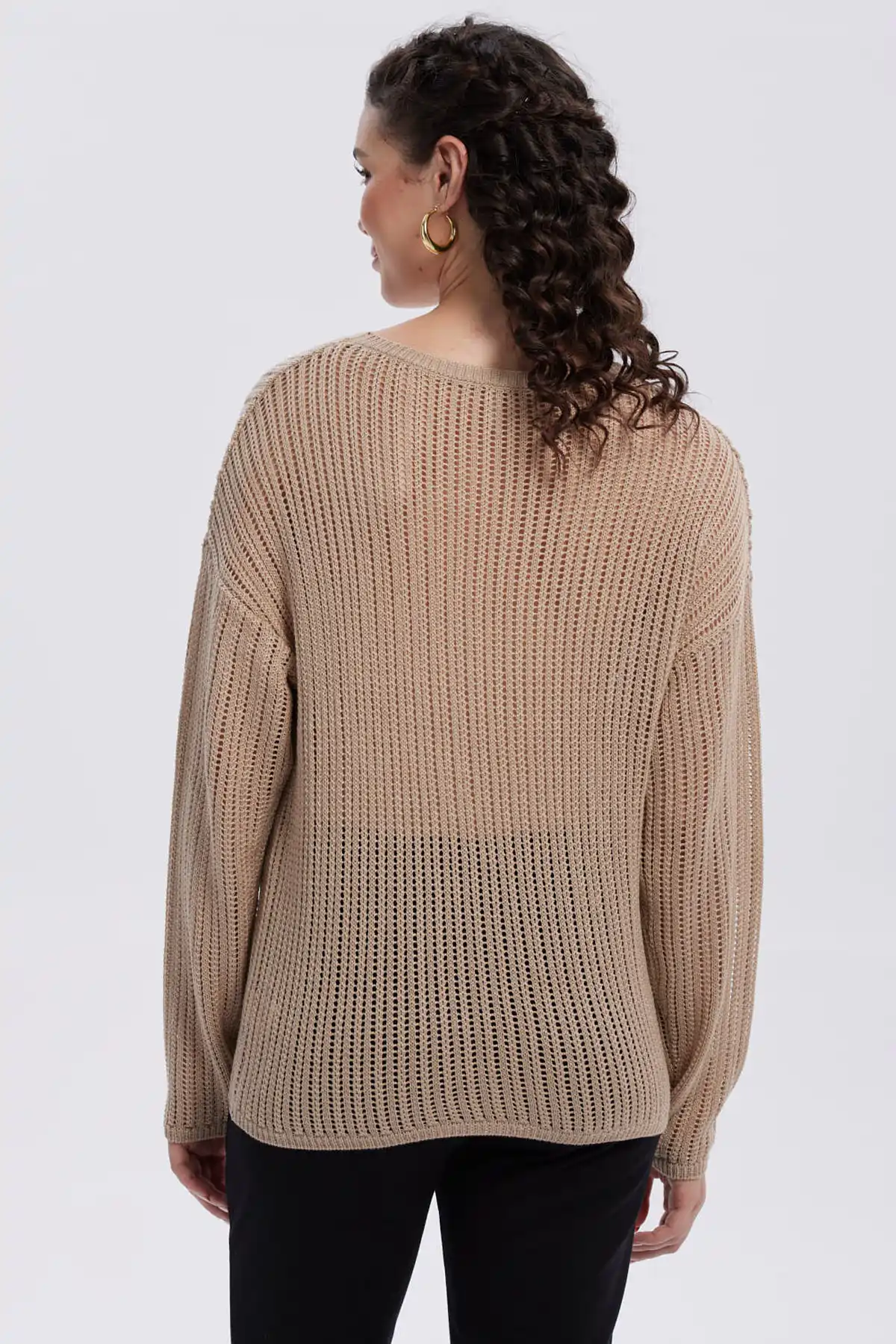 Sweater Mujer Calado Casual Beige - Image 3
