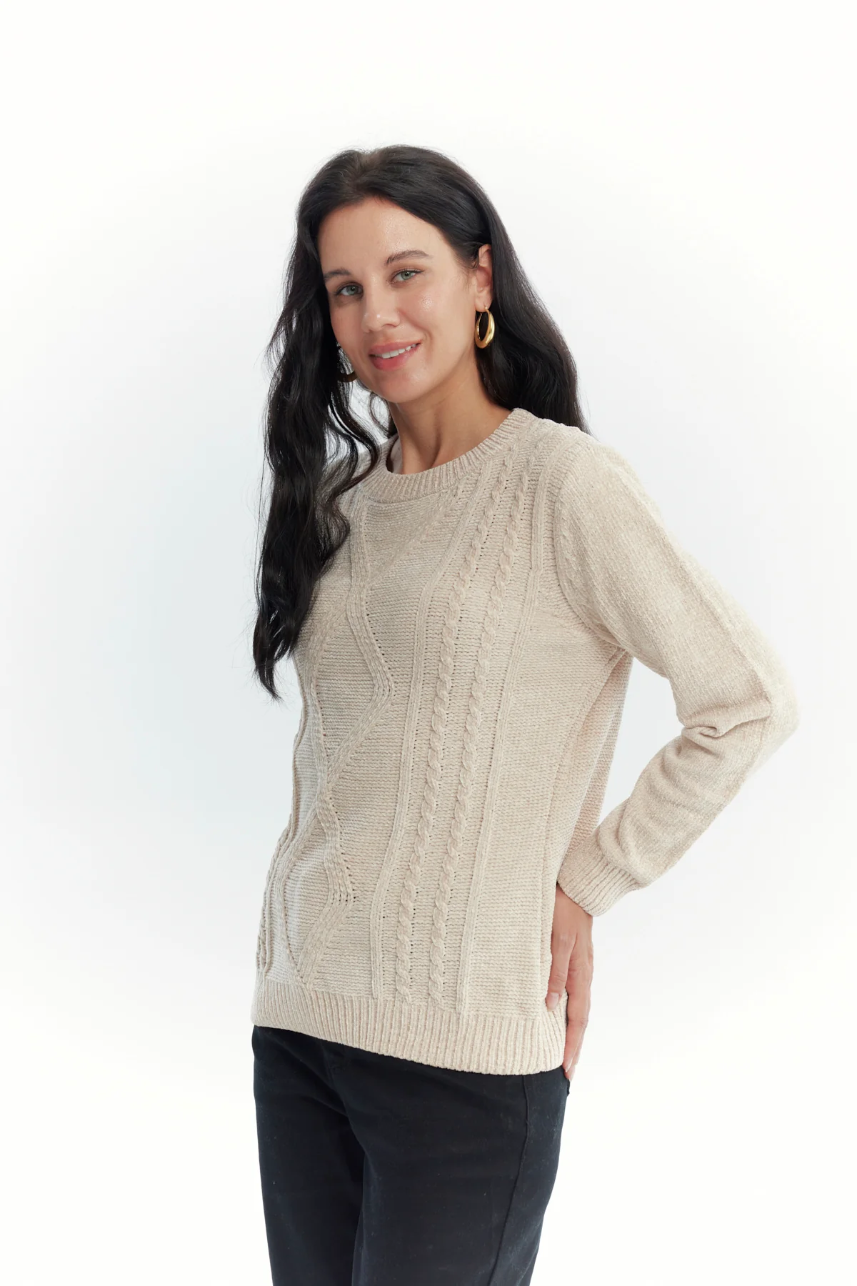 Sweater Mujer Chenille Beige Oscuro - Image 3