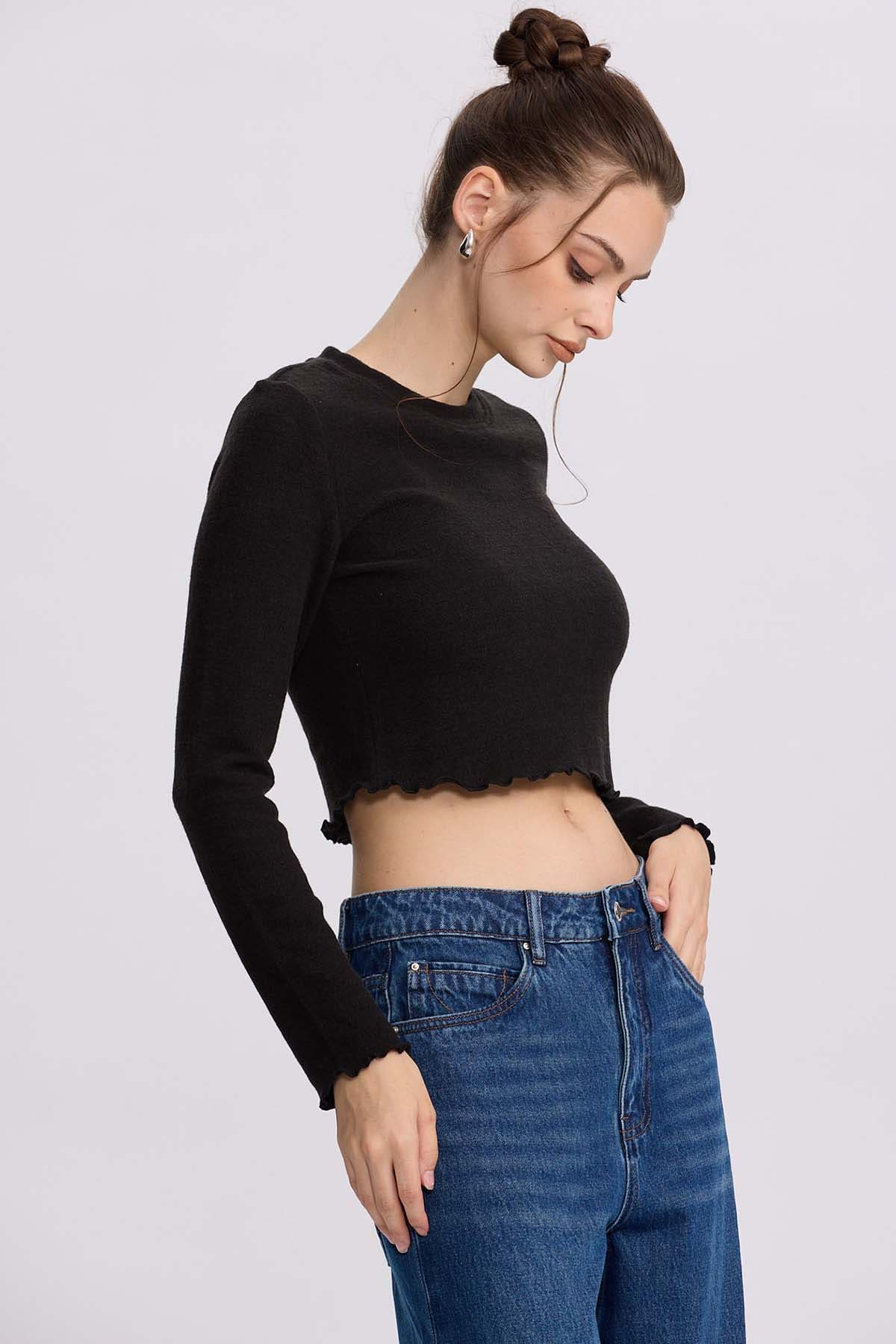 Sweater Mujer Crop Negro - Image 2