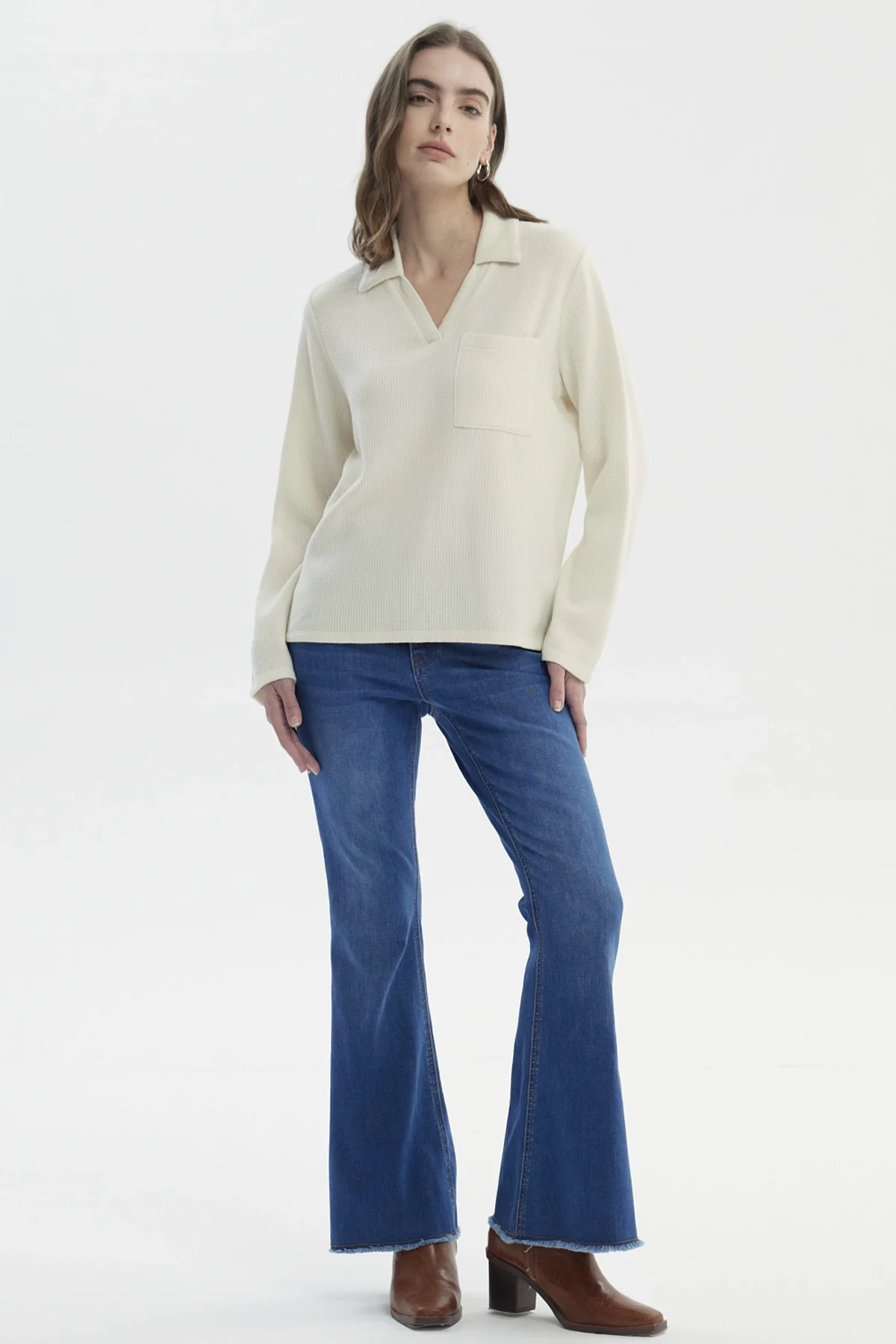 Sweater Mujer Slim Cuello Camisero Crema - Image 4