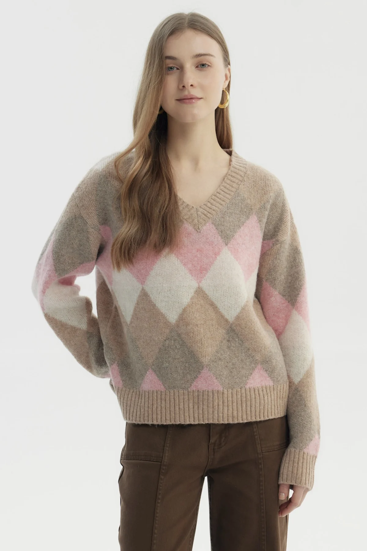 Sweater Mujer Slim Cuello V Beige
