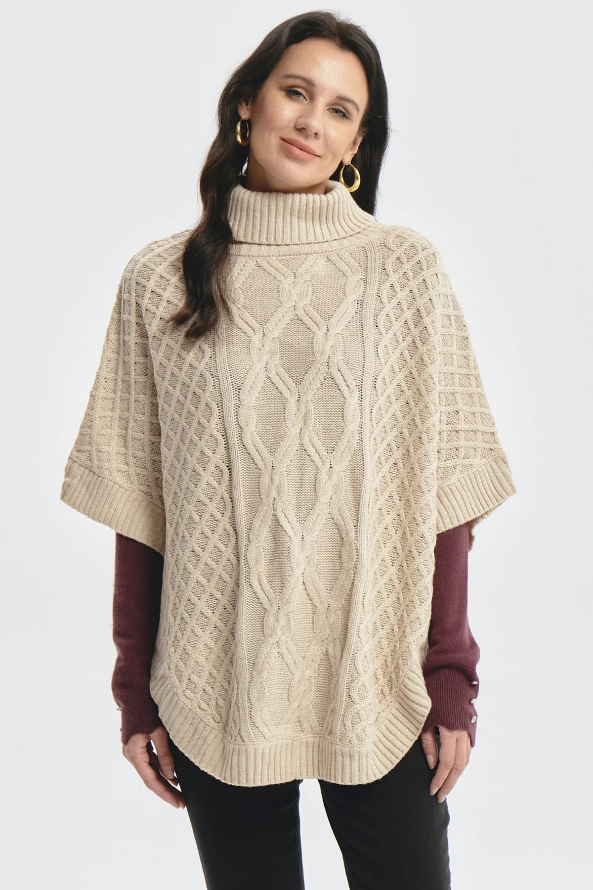 Sweater Mujer Trenzado Beige Oscuro