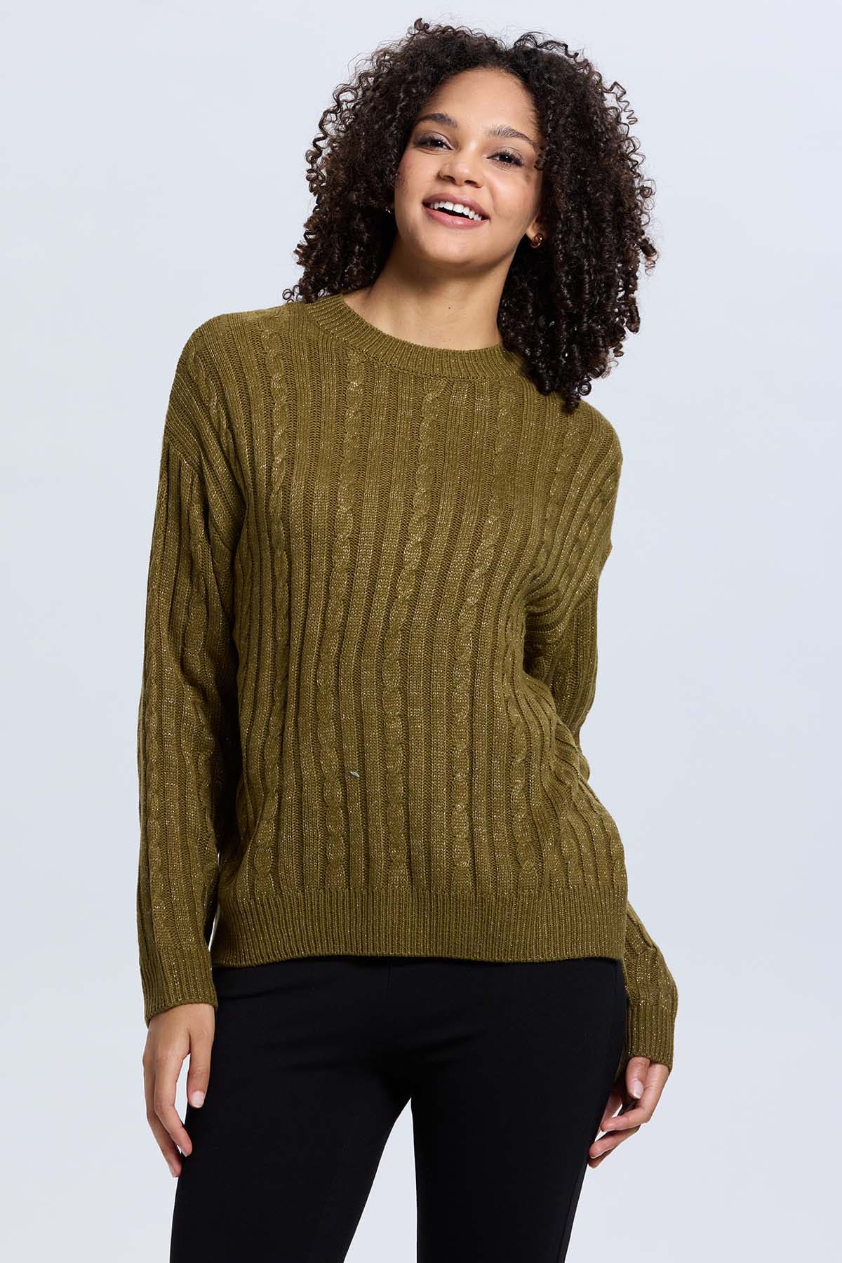 Sweater Mujer Trenzado Verde Militar - Image 2
