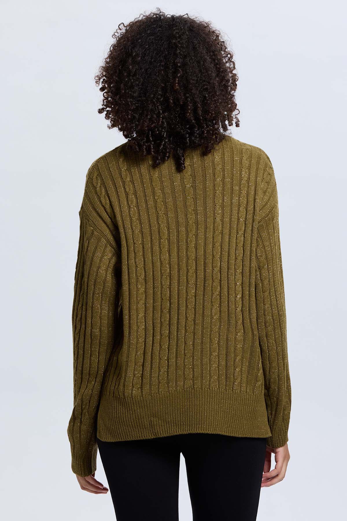 Sweater Mujer Trenzado Verde Militar - Image 3