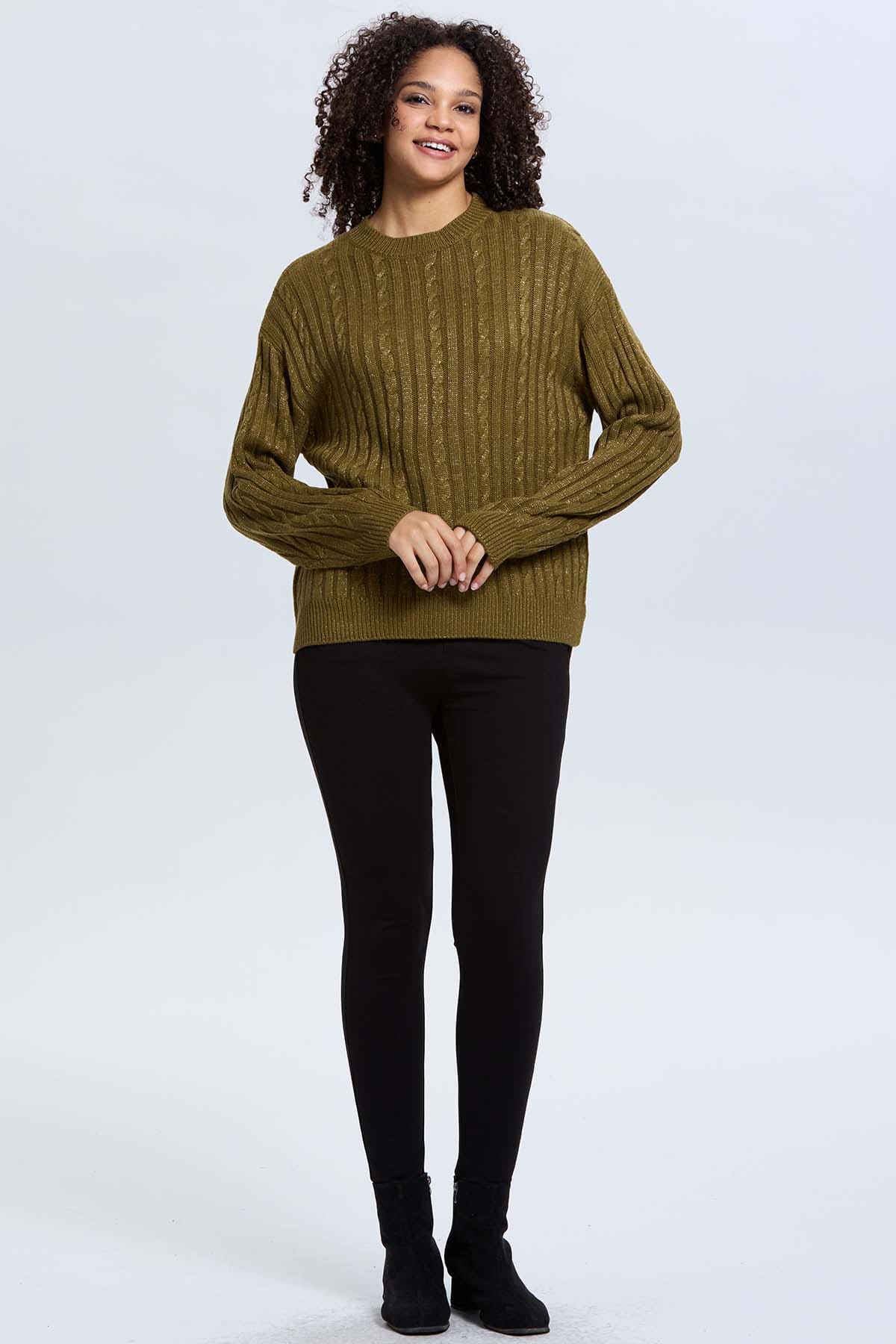 Sweater Mujer Trenzado Verde Militar - Image 4