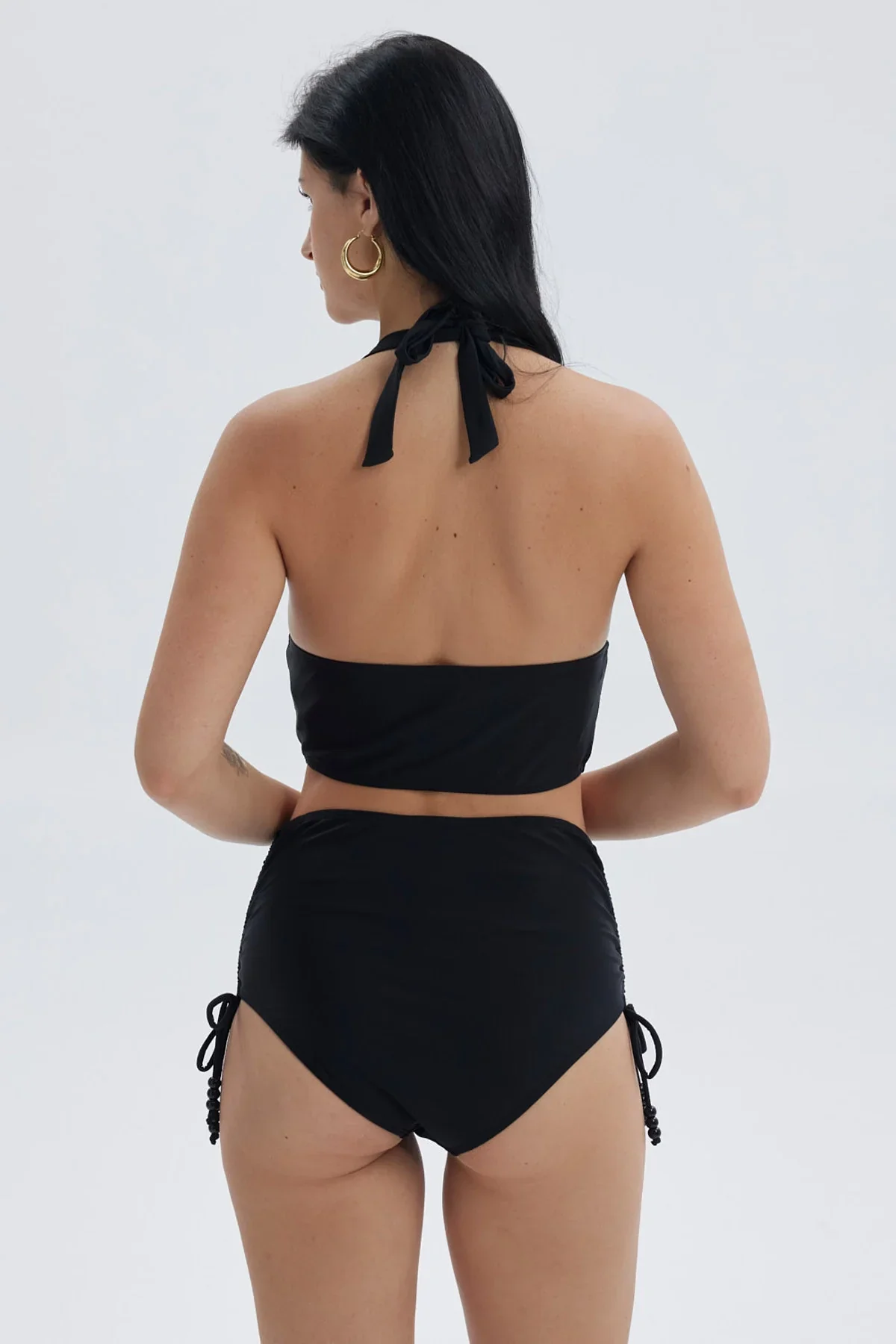 Traje de Baño Mujer Peto Escote V Liso Negro - Image 3
