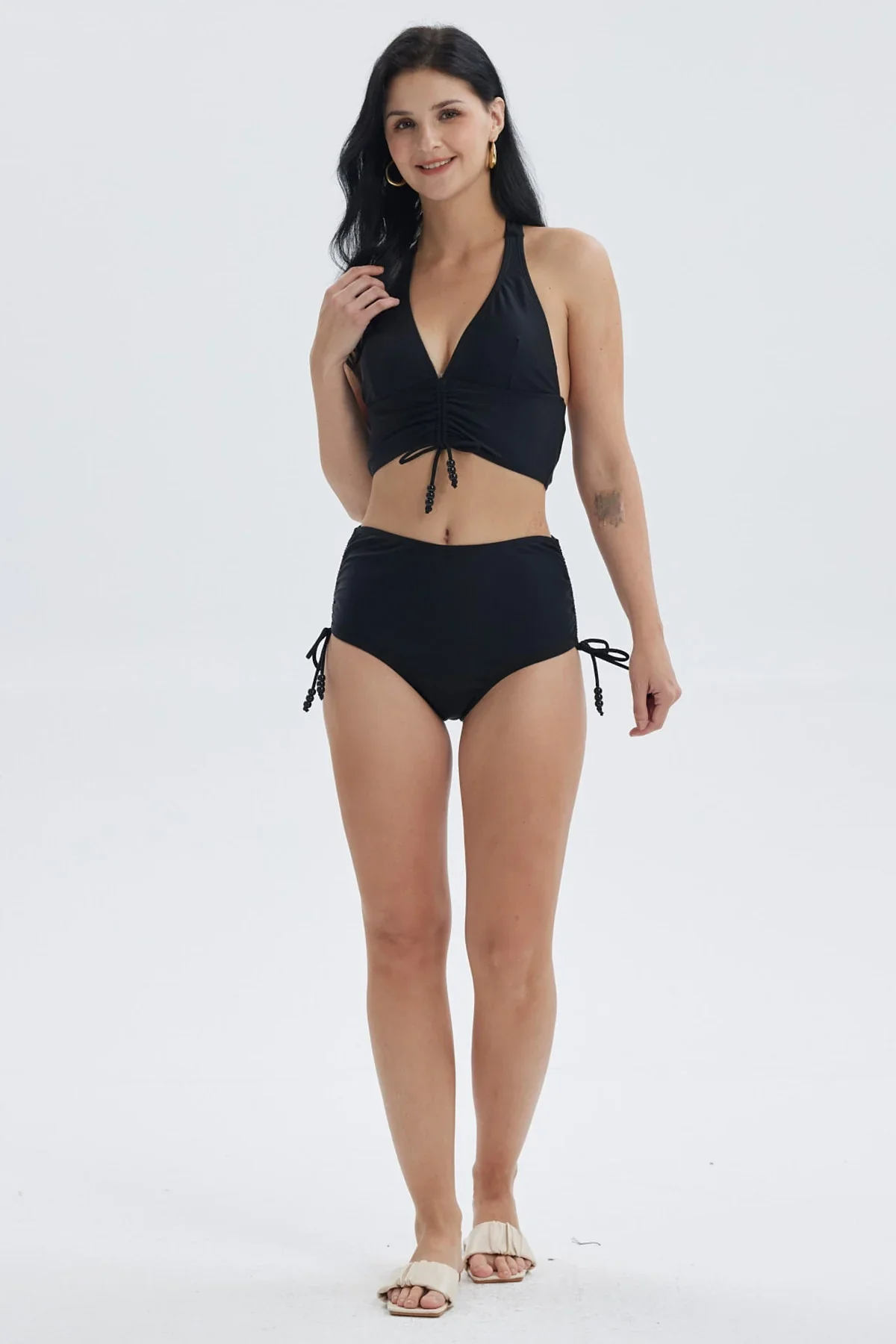 Traje de Baño Mujer Peto Escote V Liso Negro - Image 4