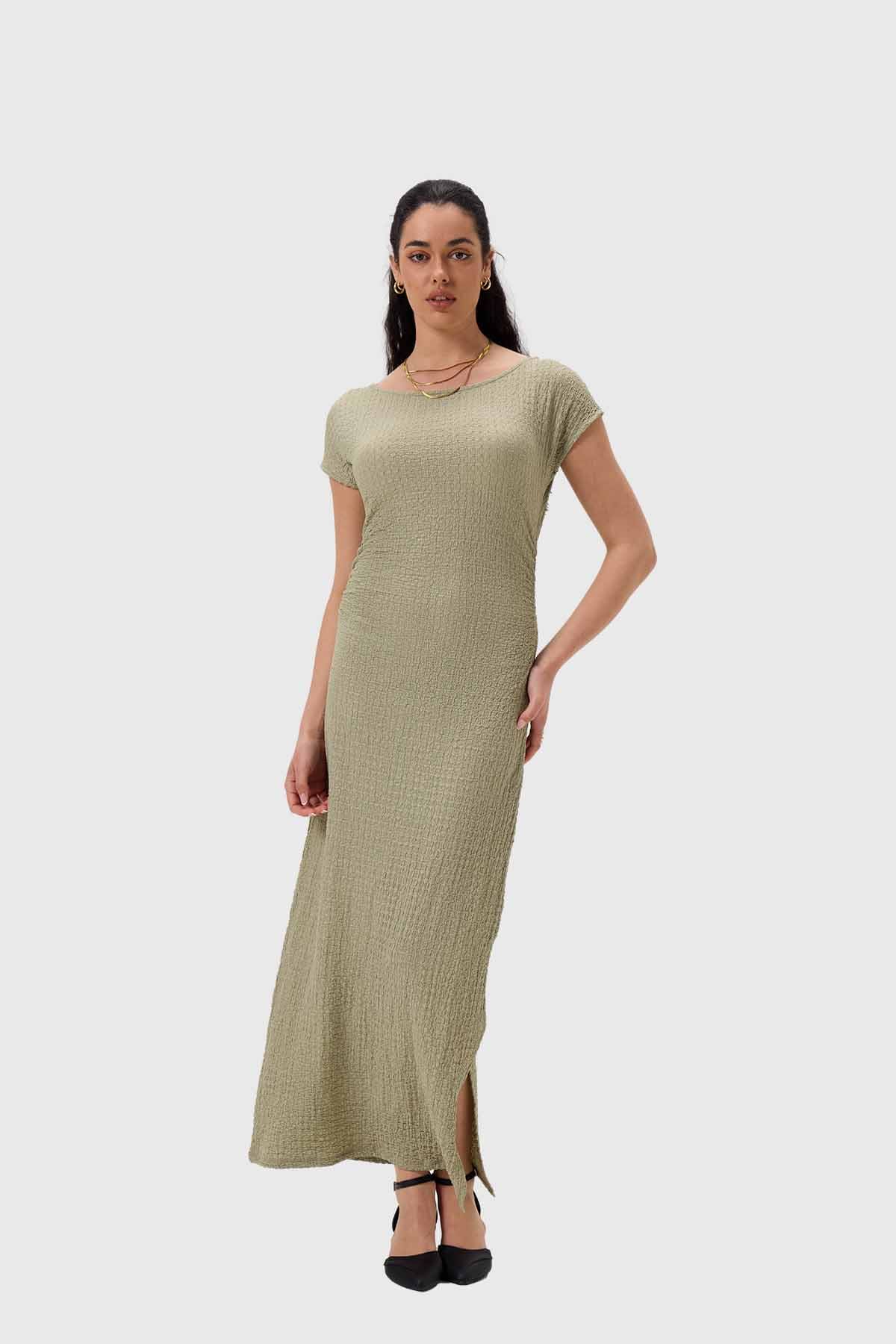 Vestido Mujer Largo Abertura Verde