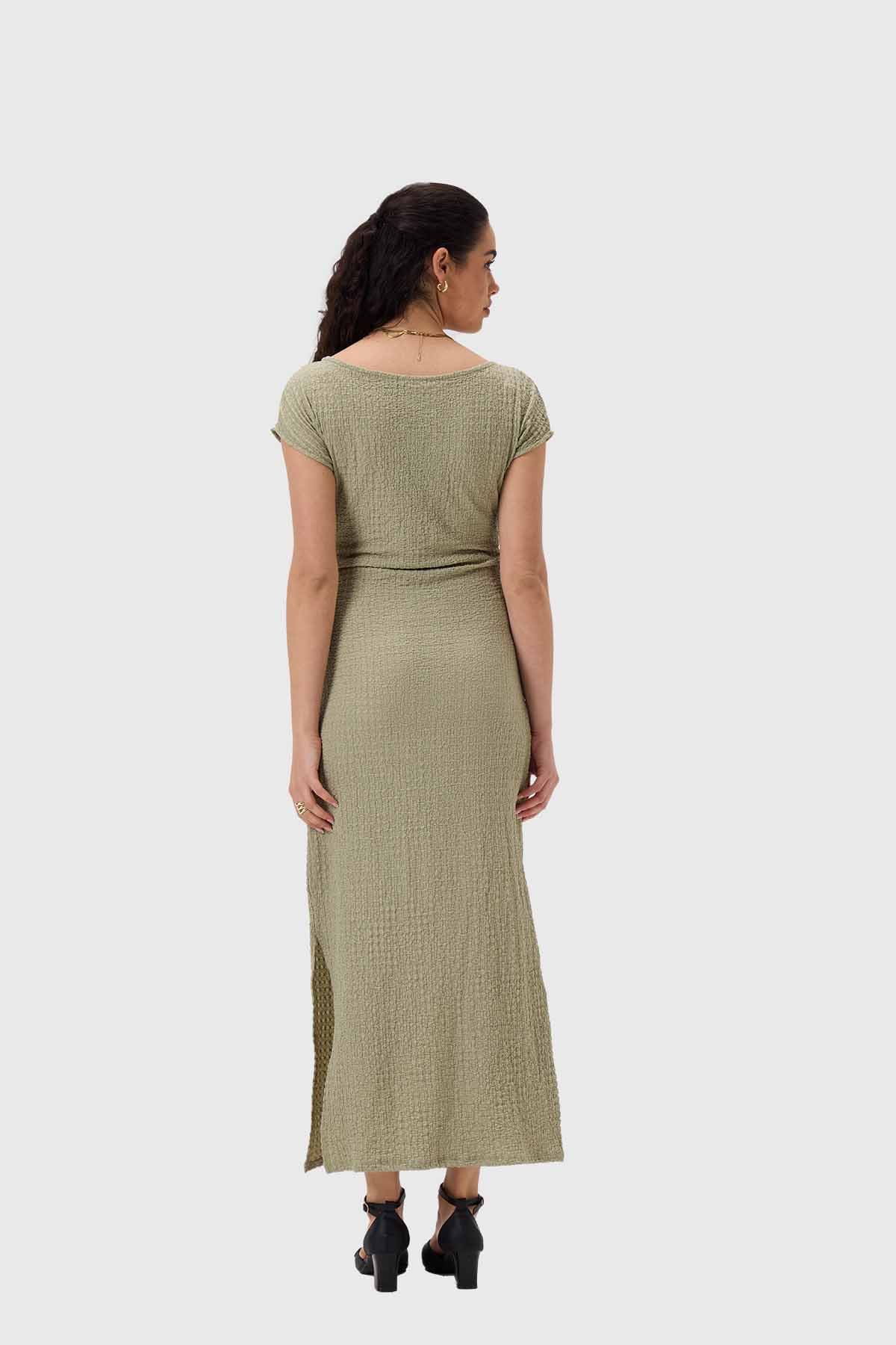Vestido Mujer Largo Abertura Verde - Image 3
