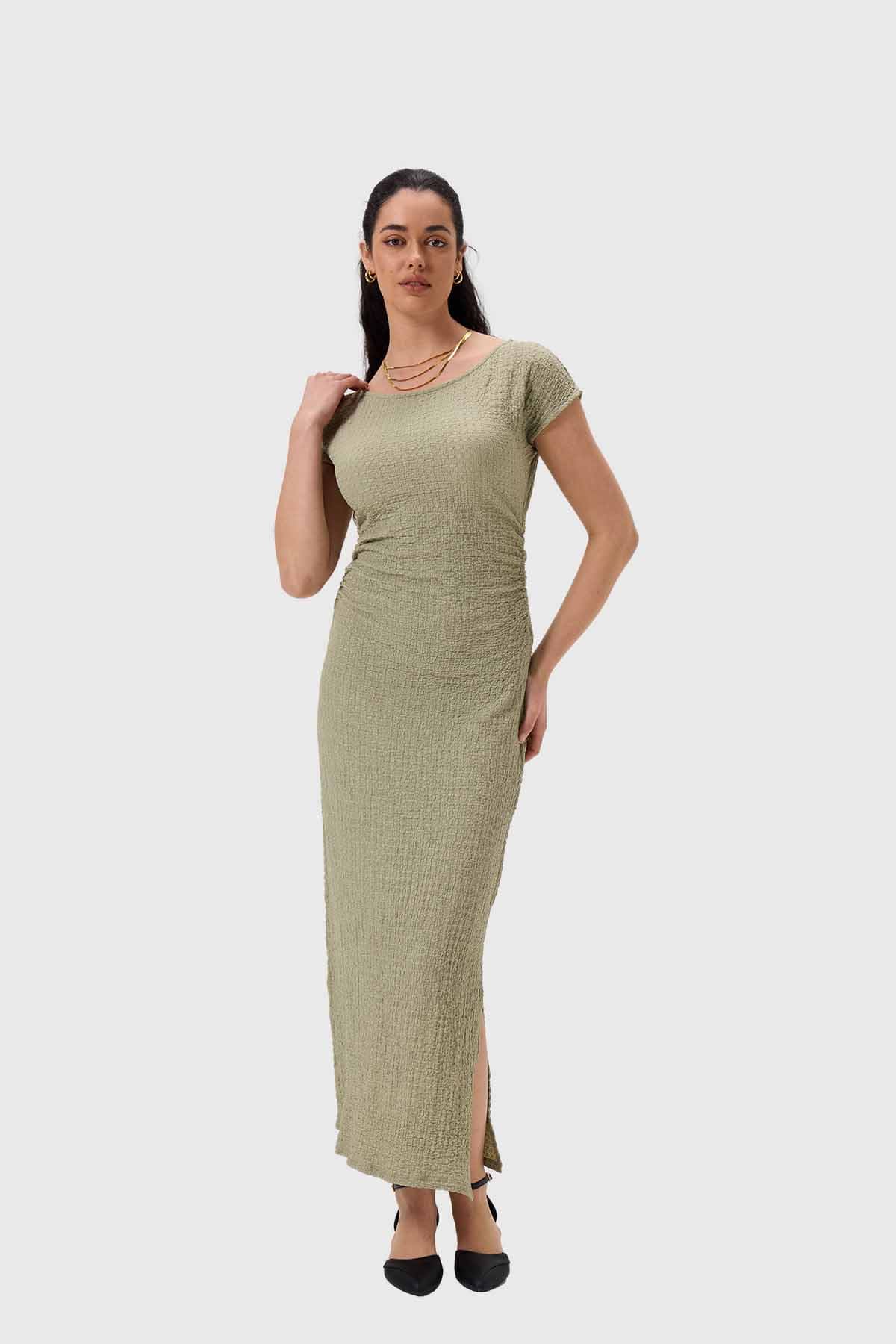 Vestido Mujer Largo Abertura Verde - Image 4