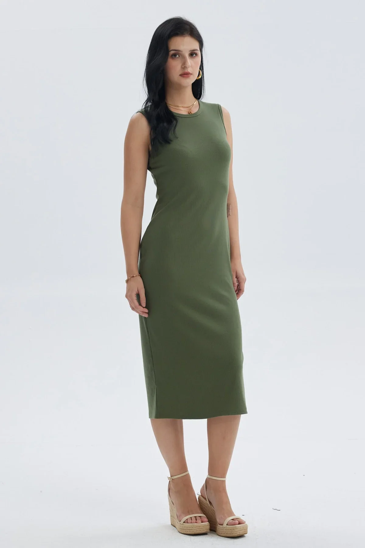 Vestido Mujer Largo Rib Verde Musgo - Image 3