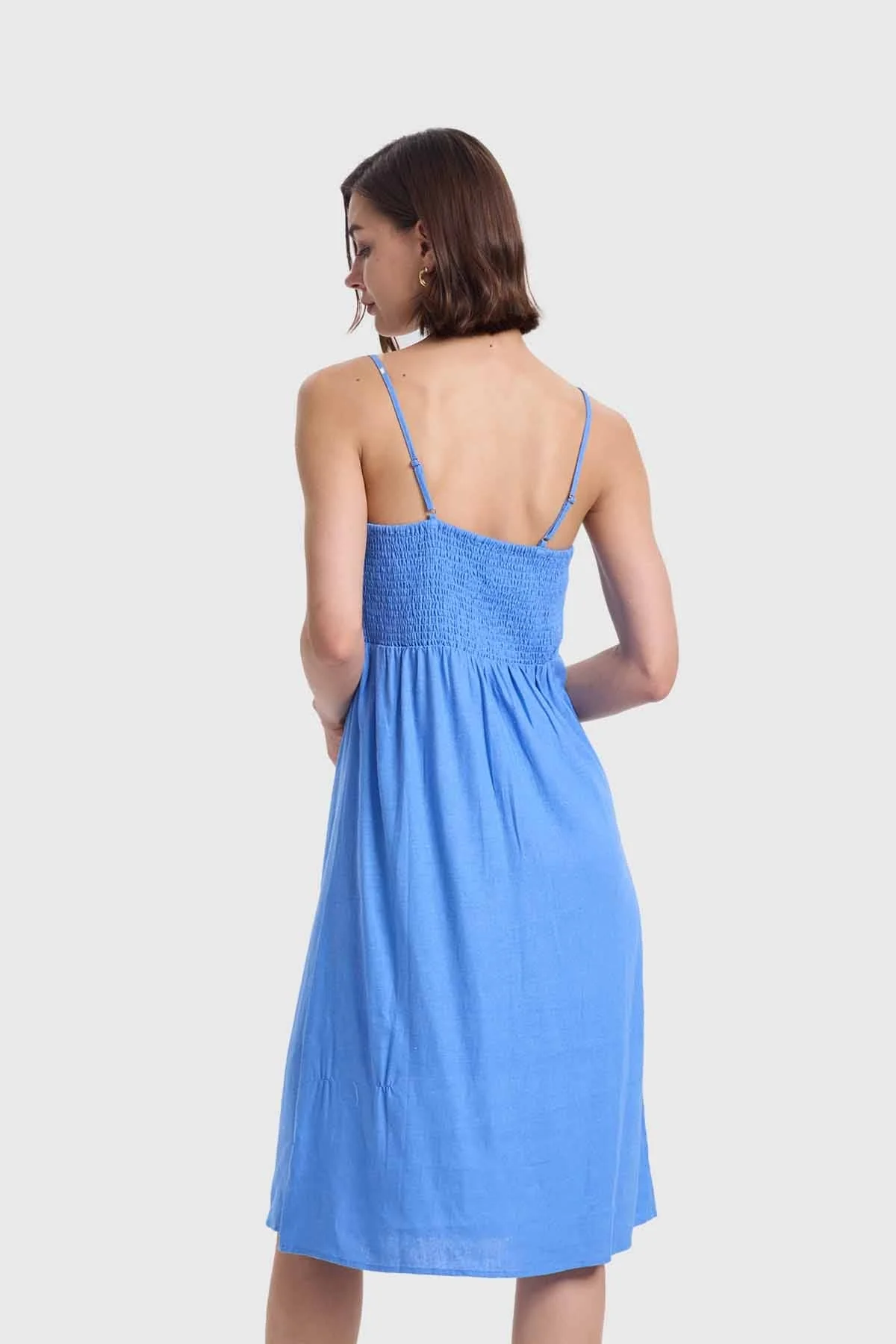 Vestido Mujer Pabilo Lino Celeste - Image 3