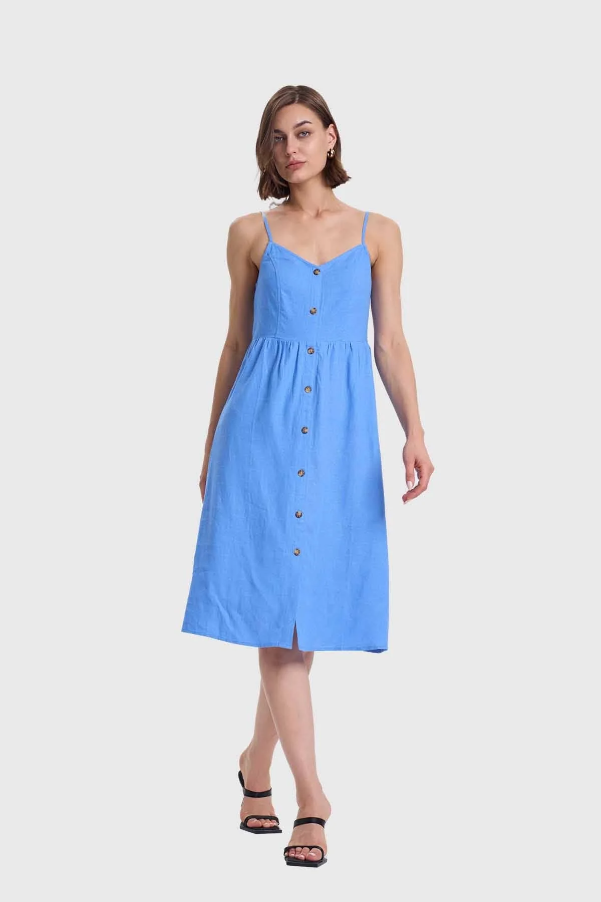 Vestido Mujer Pabilo Lino Celeste - Image 4